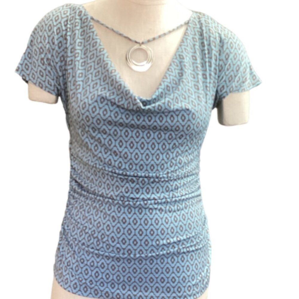 VTG‎ Retro Ally B Ruched Short Sleeve Jersey Knit Top Choker Accent Sz  L 158B